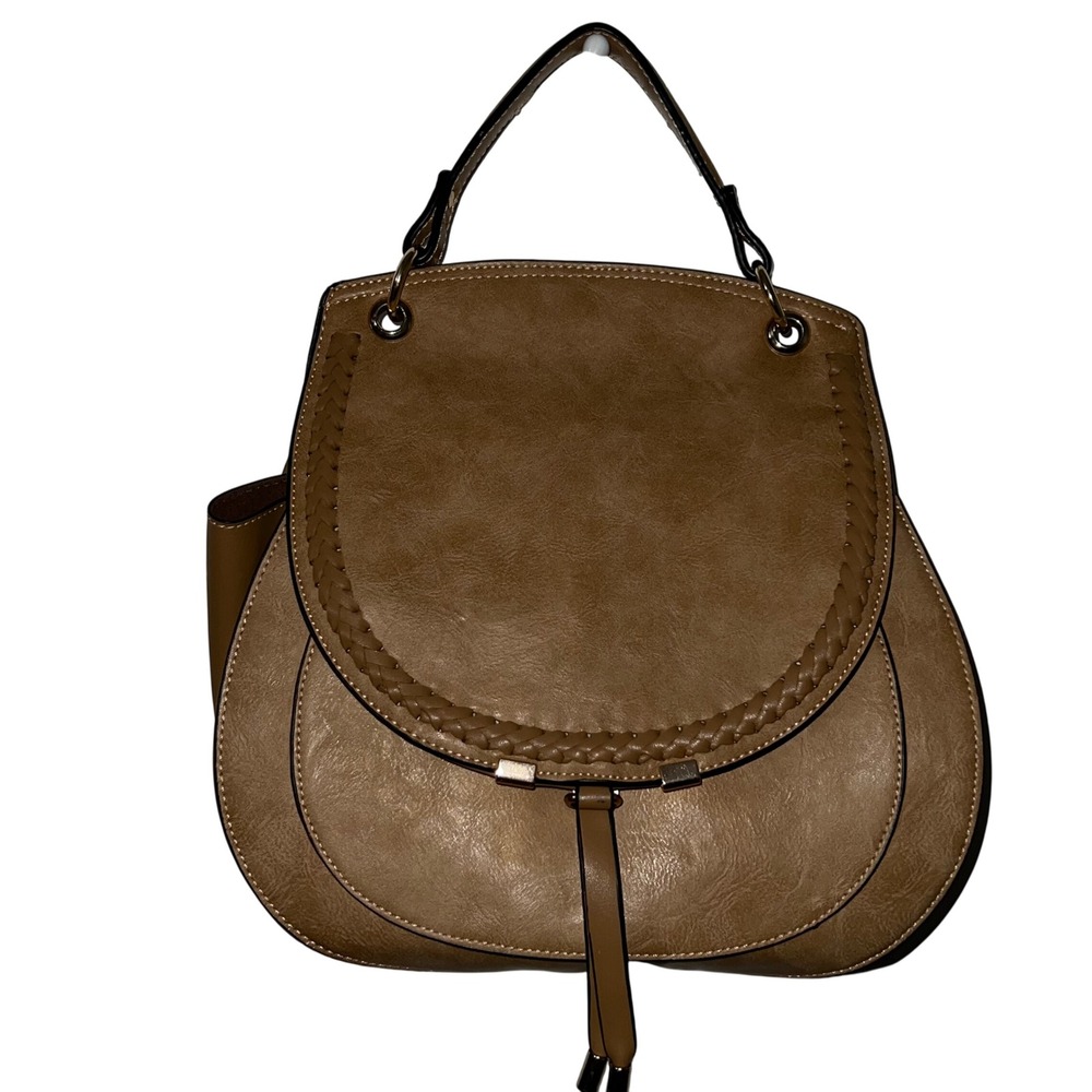 Womens Tan Faux Leather Satchel Handbag Shoulder Bag‎ Crossbody Strap Top Handle